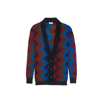 SAINT LAURENT Zig Zag Jacquard Sequin Cardigan
