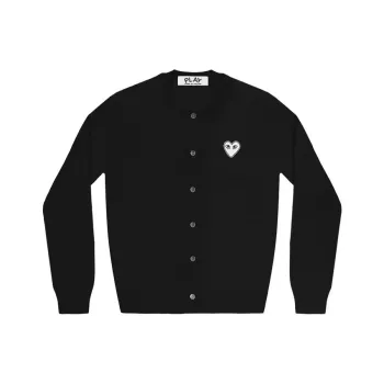 Comme Des Garcons Play Women's White Heart Knit Cardigan Sweater