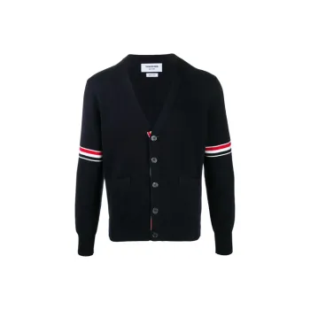 THOM BROWNE Stripe Detailed V Neck Cardigan