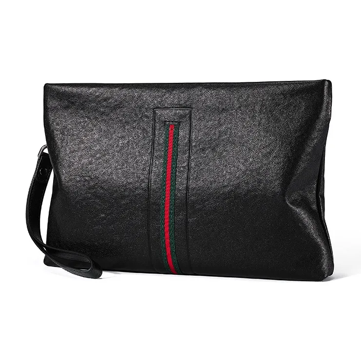 VIHUS Top Grain Cow Leather Envelope Bag, Clutch Men's Black-0