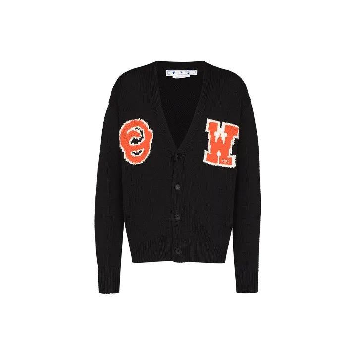 OFF WHITE Logo Patch V Neck Cardigan-0