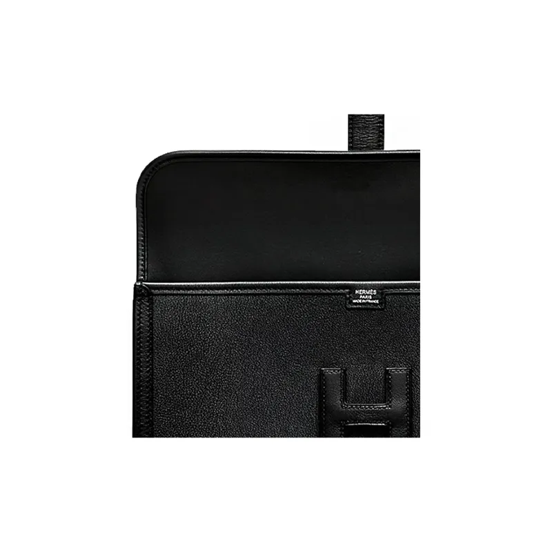 HERMES Jige Elan Swift Leather Handbags Clutches Women's Noir Black-2