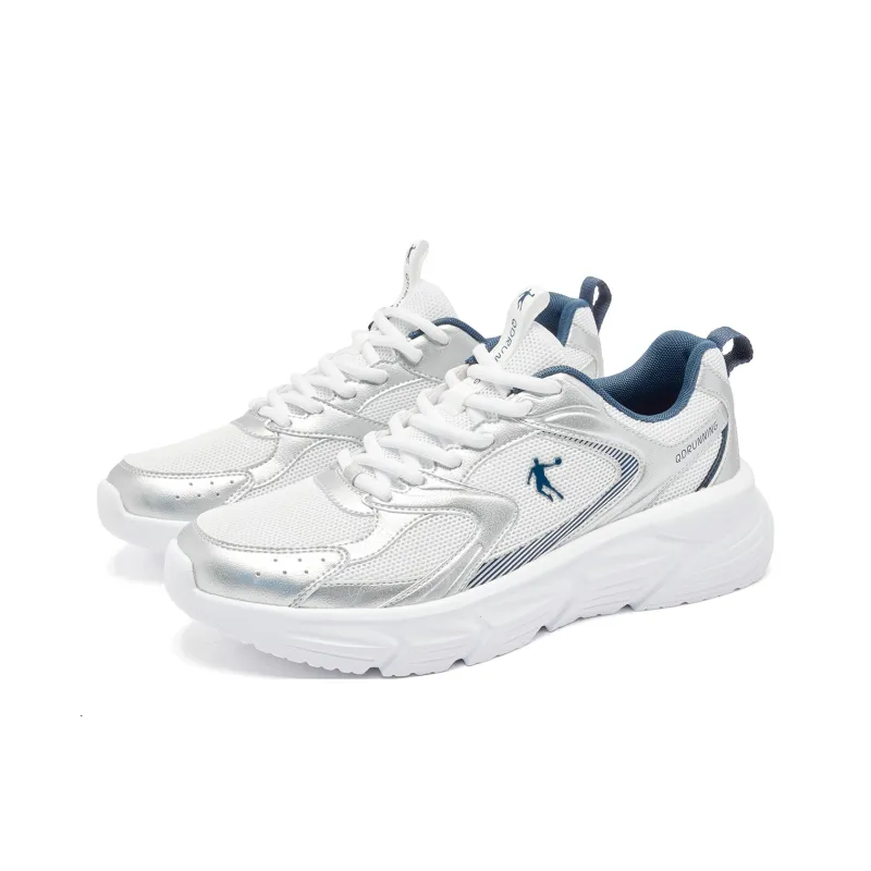 QIAODAN Cushioning, Slip Resistant, And Abrasion Resistant Low Top Casual Running Shoes Men's White Silver-2