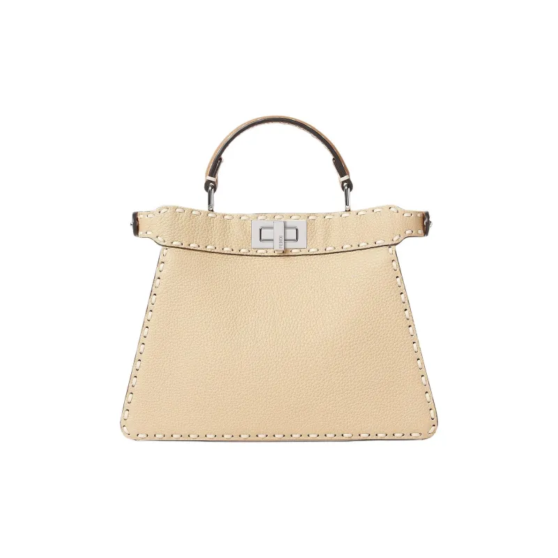 FENDI Peekaboo ISeeUSelleria Calfskin Shoulder Bag, Handbag Small Size Women's Beige-2