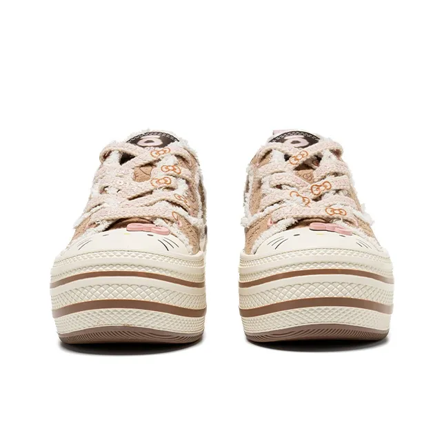 Hello Kitty x OLD ORDER Abrasion Resistant Breathable Height Increasing Low Top Canvas Shoes Women's Kitty Pink Brown-2