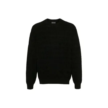 EMPORIO ARMANI Links stitch Motif Virgin Wool Jumper With Logo Lettering Intarsia
