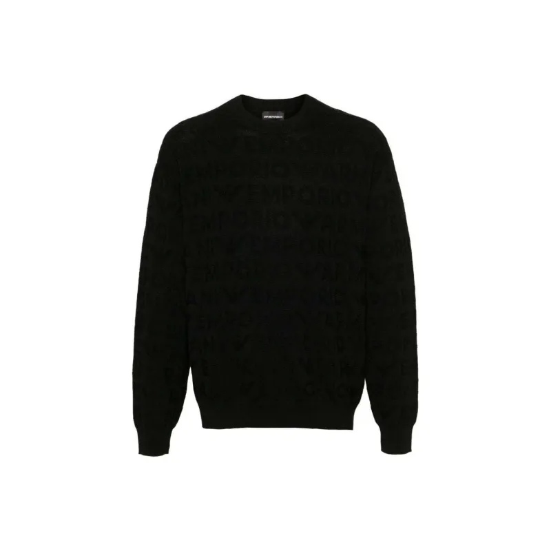 EMPORIO ARMANI Links stitch Motif Virgin Wool Jumper With Logo Lettering Intarsia-0