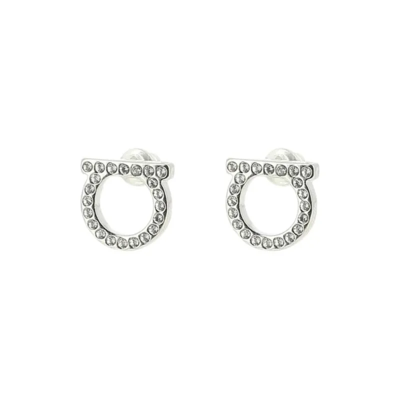 FERRAGAMO Brass, Glass Earrings Unisex Silver-0