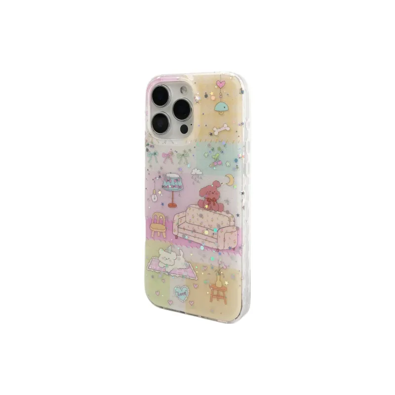 Sopi Acrylic Material Patchwork Plaid Sofa Puppy Phone Cases Compatible With IPhone 16/15 Pro Max/Apple 13/14 Pro/Max-2
