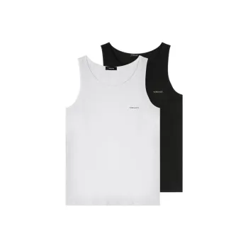 VERSACE Tank Tops Men 2 Pack Black+White