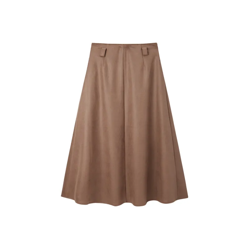 PEACEBIRD Casual Long Skirt Women's Dark Leather Brown-1