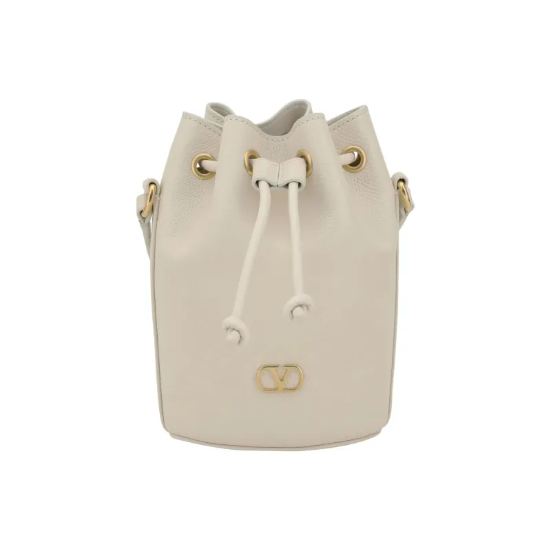 Valentino Vlogo Cow Leather Bucket Bag, Shoulder Bag Mini Women's White-0