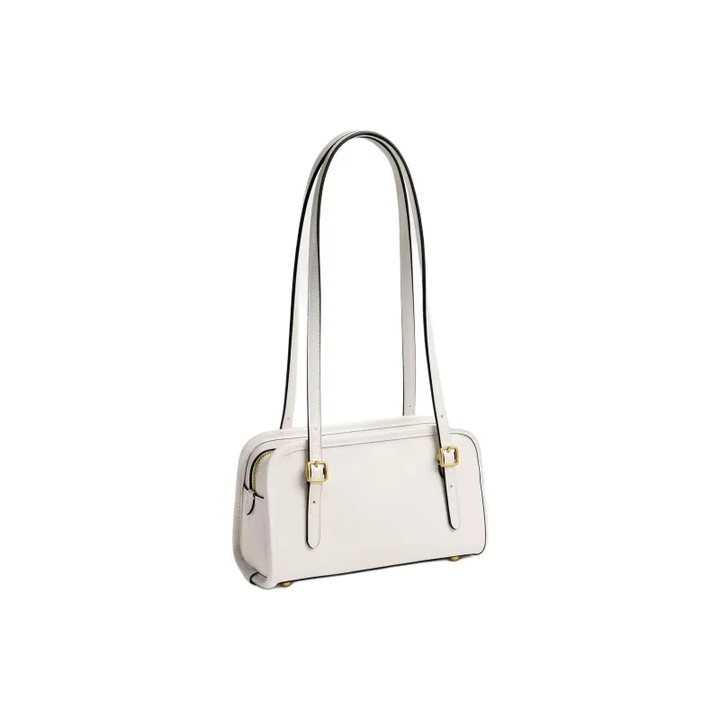 COACH SWING Crushed Leather Shoulder Bag Trumpets Women's Brass & Chalk White-1