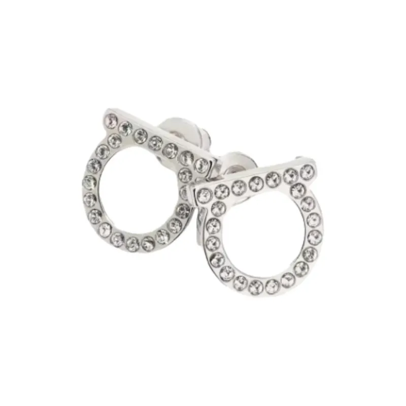 FERRAGAMO Brass, Glass Earrings Unisex Silver-1