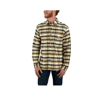 Carhartt 106352 MIDWEIGHT FLANNEL LONG-SLEEVE PLAID SHIRT Shirt RELAXED FIT Men's Malt Yellow
