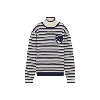 Maison Kitsune Fox Head Intarsia Striped Jumper