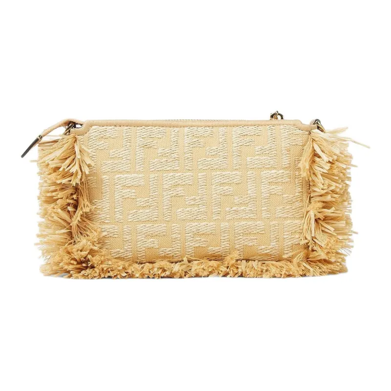 FENDI Baguette Cotton Shoulder Bag Clutch Women's Beige-3