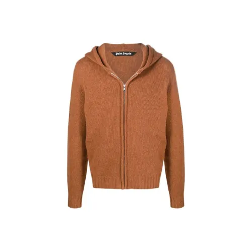 PALM ANGELS Curved Logo Knit Hoodie