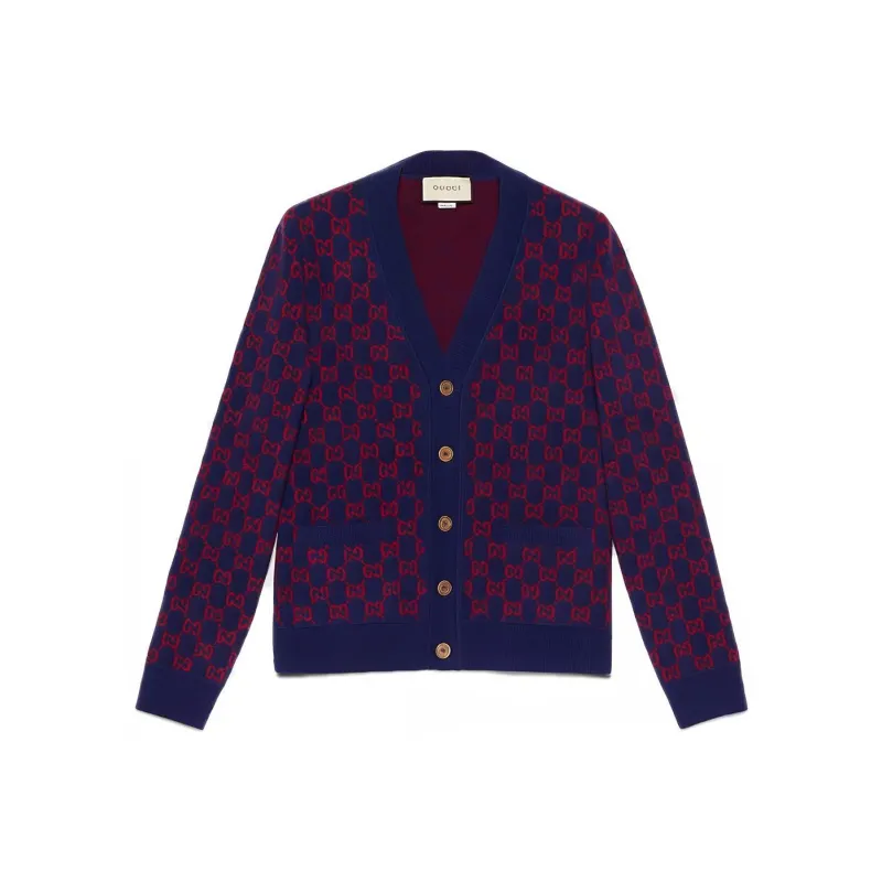 GUCCI Cashmere Sweater Men's Dark Blue Red-0