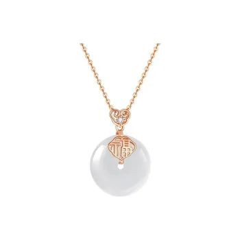Artisan Lock Heart Jade Natural Chalcedony Jade Necklaces Women's