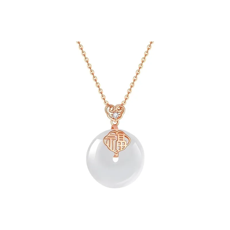Artisan Lock Heart Jade Natural Chalcedony Jade Necklaces Women's-0