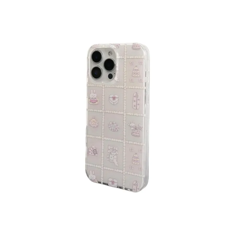 Sopi Acrylic Material Rabbit Cake Grid Phone Cases Compatible With IPhone 16/15 Pro Max/Apple 13/14 Pro/Max-4