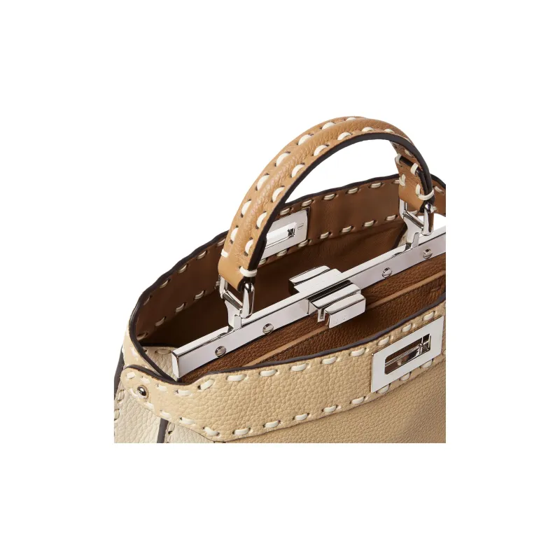 FENDI Peekaboo ISeeUSelleria Calfskin Shoulder Bag, Handbag Small Size Women's Beige-4