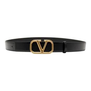 Valentino Calfskin, Metal Leather Belts Men's Black Width 4CM