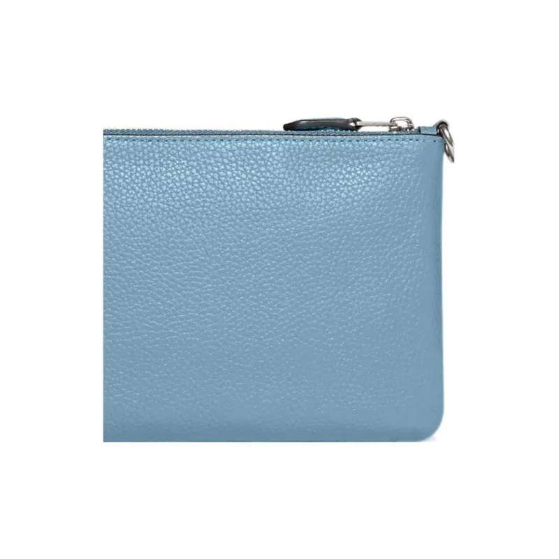 COACH Wristlet Leather Clutch Wrist Bag Small Size Women's Blue-4