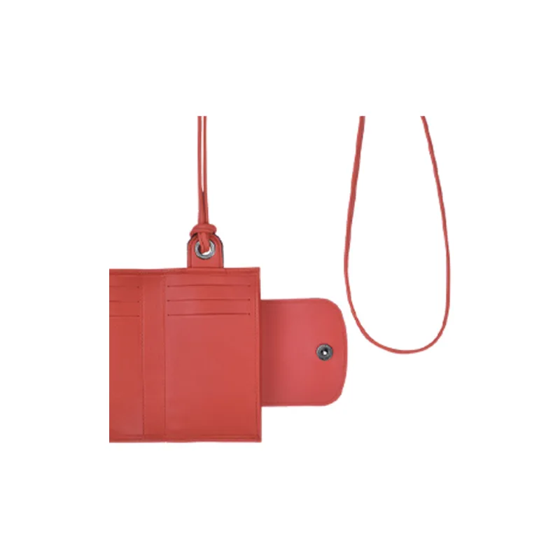LONGCHAMP Le Pliage Cuir Leather Charm Cord Card Holder Coin Purse Regular Women's Red-4