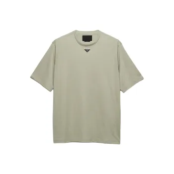 PRADA Solid Color Logo Round Neck Pullover Short Sleeved T Shirt Men's Green