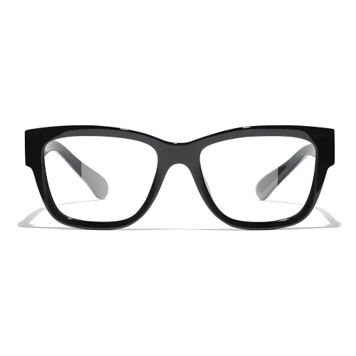 CHANEL Acetate Irregular Shape Eyeglass Frames Unisex Black