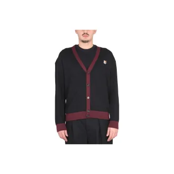 Maison Kitsune Fox Head Patch V Neck Cardigan