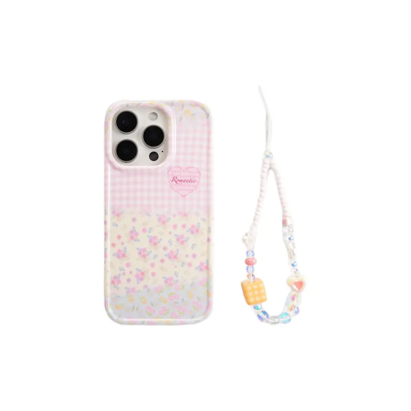 Sopi Acrylic Material Pink Plaid Floral Patchwork Phone Cases Compatible With IPhone 16/15 Pro Max/Apple 13/14 Pro/Max-1