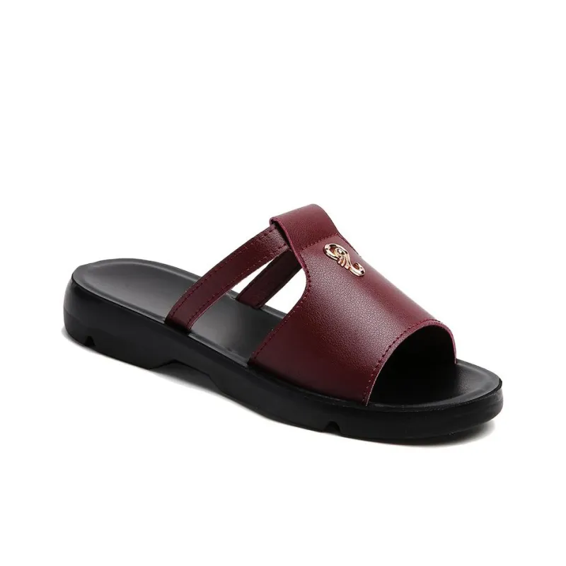Reivanti PU Polyurethane Slip Resistant Slide Slippers Women's Burgundy-1