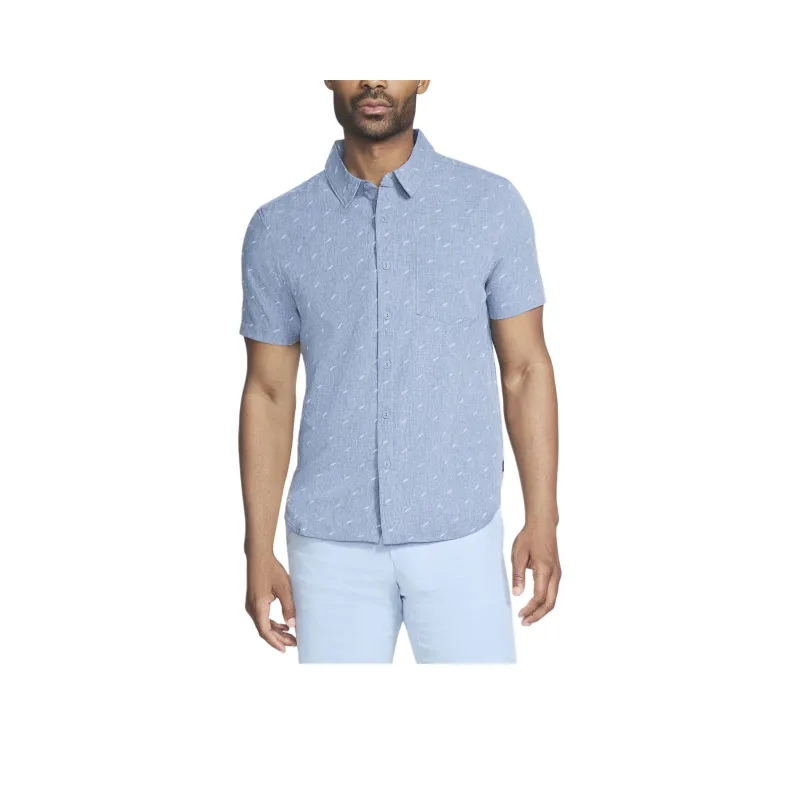 Skechers GO WALK Air Printed Short Sleeve Shirt Shirt Men's Denim Blue-0