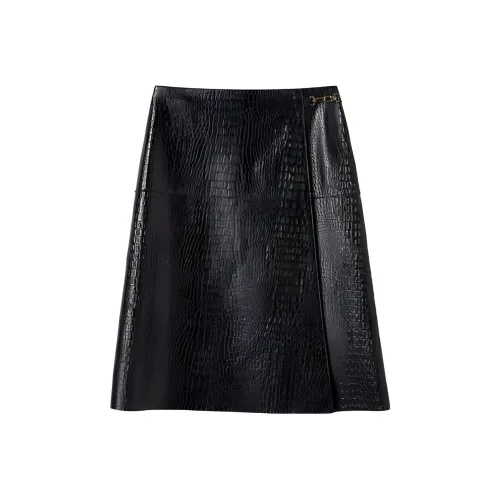 Toteme Crocodile-effect Wrap Leather Skirt