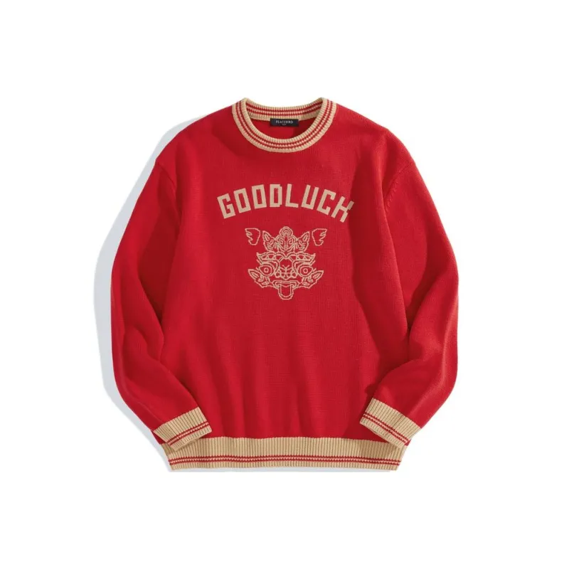 PEACEBIRD MEN CNY Pixel Series Sweater Men's Red-0