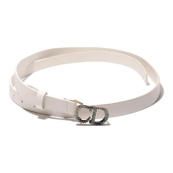 DIOR CD Buckle Adjustable Ring Leather Leather Belts Women's White Width  2CM