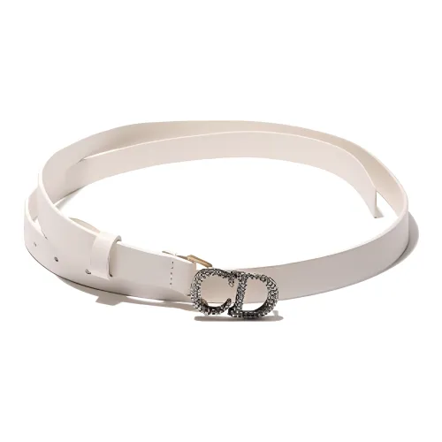 DIOR CD Buckle Adjustable Ring Leather Leather Belts Women's White Width  2CM