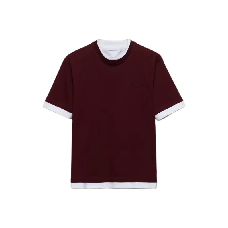 PRADA Logo Emblem Round Neck Pullover Short Sleeved T Shirt Men's Garnet Red-0