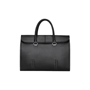 VIHUS Top Grain Cow Leather Briefcase, Handbag Men's Black