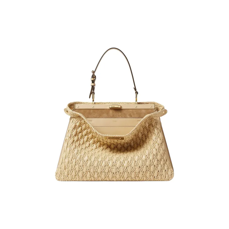 FENDI Peekaboo Rayon Shoulder Bag Women's Beige-0