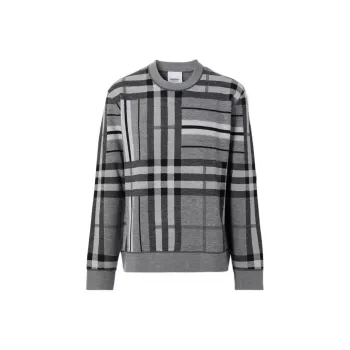 Burberry Check And Stripe Wool Jacquard Sweater