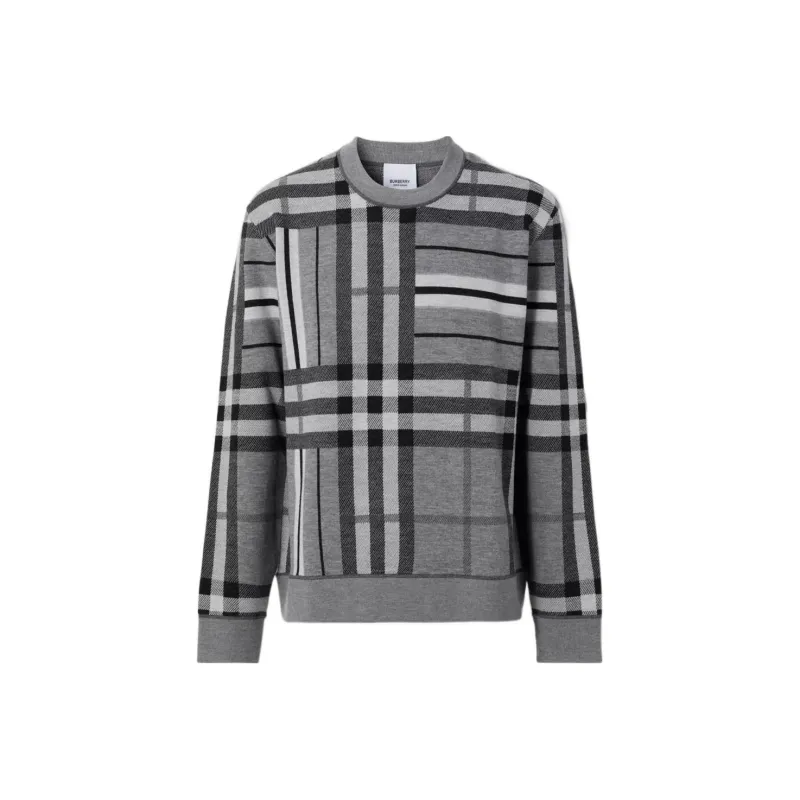Burberry Check And Stripe Wool Jacquard Sweater-0