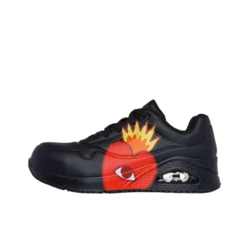 Skechers Uno Flaming Heart Safety Toe Low Top Casual Shoes Women's Black
