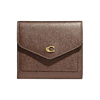 COACH Wyn Metal Textured Full Grain Leather Card Holder Wallet Women's Metal Brown