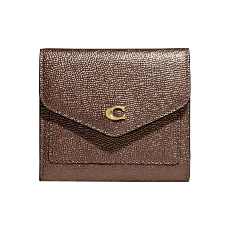 COACH Wyn Metal Textured Full Grain Leather Card Holder Wallet Women's Metal Brown-0