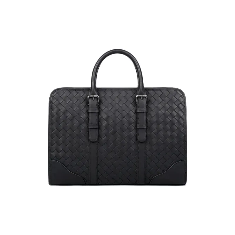 VIHUS Top Grain Cow Leather Handbag Briefcase Men's Black-0