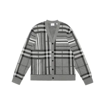 Burberry Check And Stripe Wool Jacquard Cardigan
